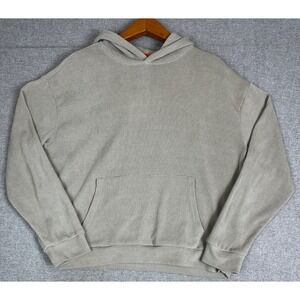 Negative Space Textured Hoodie Men L Tan Gray Knit Pullover Pocket Sweatshirt